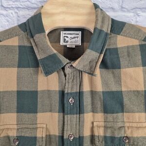 Bear Bottom Men Green Yellow Check Button Up‎ Flannel Shirt Long Sleeve Size 2XL
